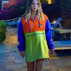 Retro Inspired Color Block Neon 1/4 Zip Hoodie
